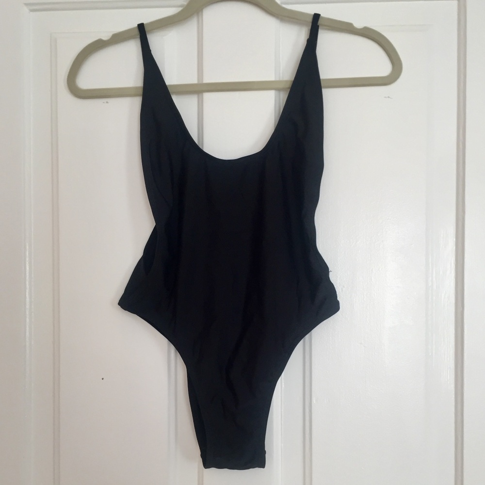STRIPSKY Black High Cut / Back Plunge One Piece